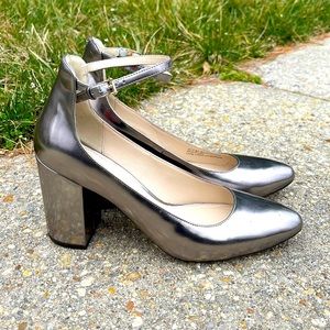 Cole Haan Grand OS Warner Silver Leather Ankle Strap Mary Jane Size 8.5